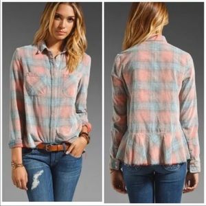 We the Free Clarissa Button Up Top Plaid Corduroy
